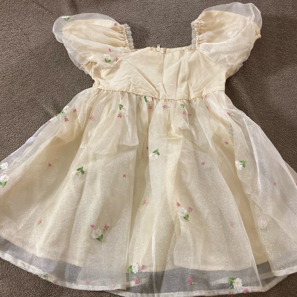 Girls' Cream Floral Organza Formal Dress